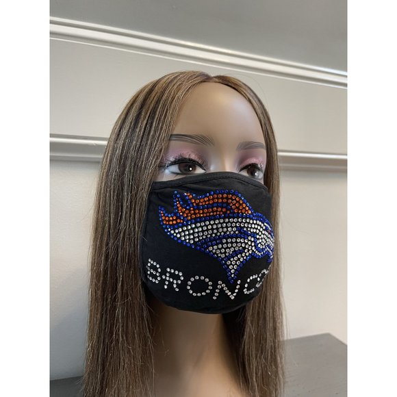 Denver Broncos Bling Rhinestone Face Mask Front Logo Clear Letters - Picture 8 of 10